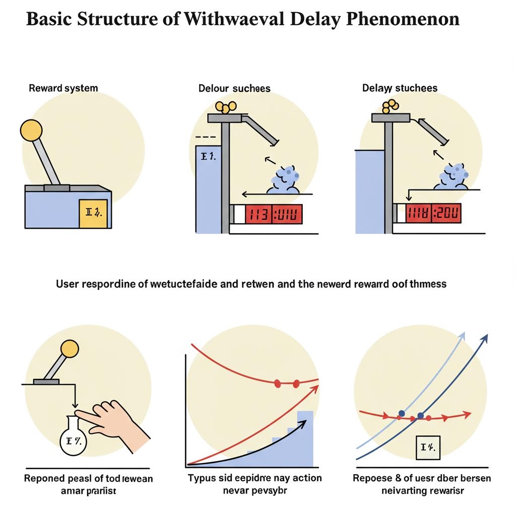 철회 지연 현상의 기본 구조 다이어그램 보상 시스템 우회 지연 지연 전술과 반응 곡선 그래프를 포함한 심리학 인포그래픽