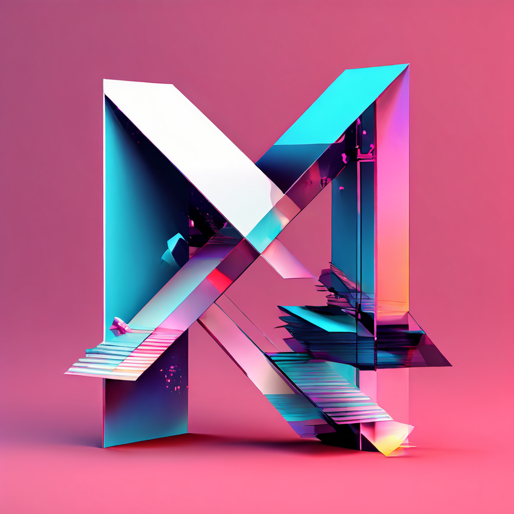 두 개의 기하학적 도형이 합쳐지려 하지만 에러 메시지와 잡음으로 경계가 깨지고 일그러지는 초현실적인 디지털 글리치 장면이다.